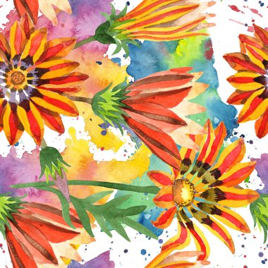 Turuncu gazania çiçek. Sulu boya Dikişsiz arka plan deseni. Kumaş duvar kağıdı yazdırma doku.