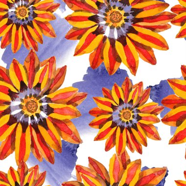 Turuncu gazania çiçek. Sulu boya Dikişsiz arka plan deseni. Kumaş duvar kağıdı yazdırma doku.