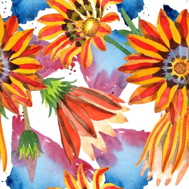 Turuncu gazania çiçek. Sulu boya Dikişsiz arka plan deseni. Kumaş duvar kağıdı yazdırma doku.