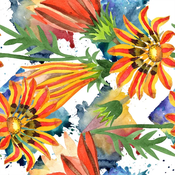 오렌지 gazania 꽃입니다. 완벽 한 수채화 배경 패턴입니다. 패브릭 벽지 인쇄 질감. — 스톡 사진