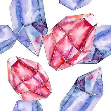 Kırmızı ve mavi kristal mineral. Sorunsuz arka plan yazdırma doku için. Sulu Boya geometrik çokgen kristal taş.