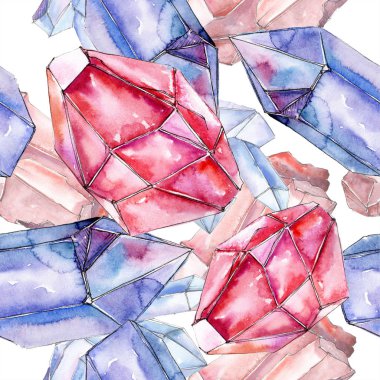 Kırmızı ve mavi kristal mineral. Sorunsuz arka plan yazdırma doku için. Sulu Boya geometrik çokgen kristal taş.