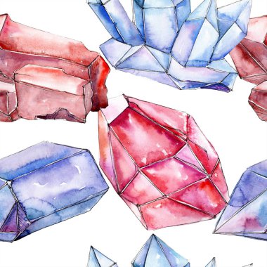 Kırmızı ve mavi kristal mineral. Sorunsuz arka plan yazdırma doku için. Sulu Boya geometrik çokgen kristal taş.