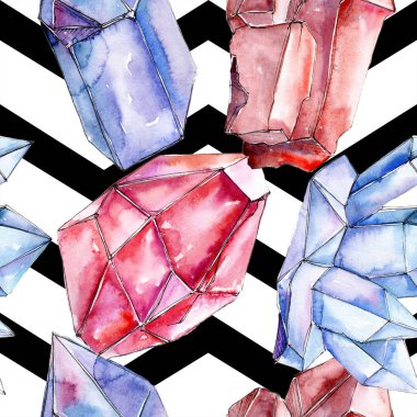 Kırmızı ve mavi kristal mineral. Sorunsuz arka plan yazdırma doku için. Sulu Boya geometrik çokgen kristal taş.