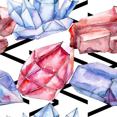 Kırmızı ve mavi kristal mineral. Sorunsuz arka plan yazdırma doku için. Sulu Boya geometrik çokgen kristal taş.