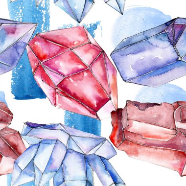 Kırmızı ve mavi kristal mineral. Sorunsuz arka plan yazdırma doku için. Sulu Boya geometrik çokgen kristal taş.