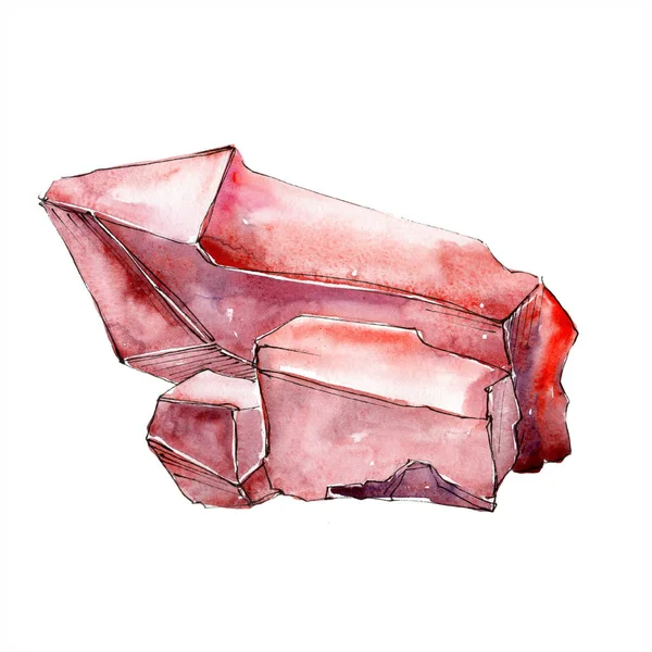 Mineral de jóias de pedra diamante vermelho. Pedra de cristal de polígono geométrico isolado. Conjunto de ilustração de fundo aquarela . — Fotografia de Stock