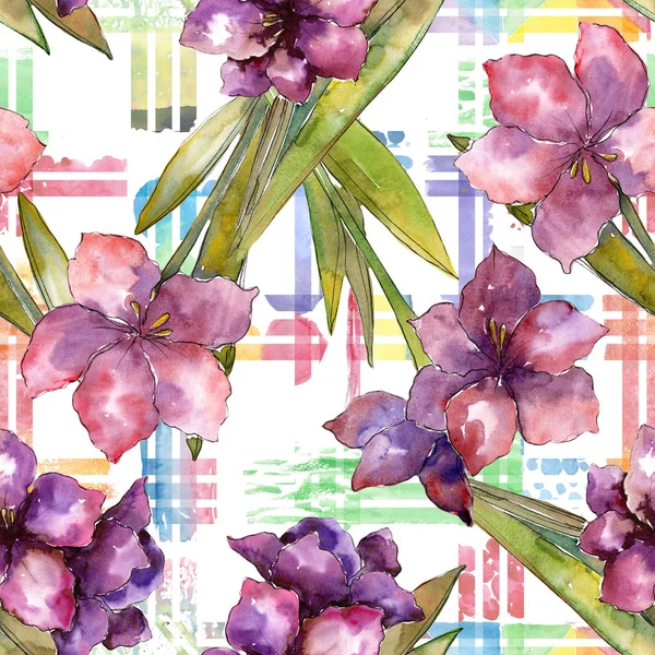 Kwiat Amarylis fioletowy. Akwarela, ilustracja zestaw. Bezszwowe tło wzór. Tkanina tapeta tekstura wydruku. — Zdjęcie stockowe