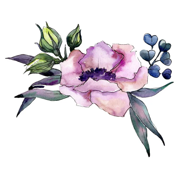 Buquê de flores rosa com folhas. Isolado buquê elemento ilustração. Conjunto de ilustração de fundo aquarela . — Fotografia de Stock