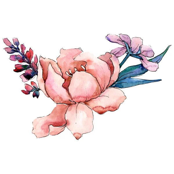 Fiori meravigliosi con foglie verdi. Elemento di illustrazione del bouquet isolato. Acquerello sfondo illustrazione set . — Foto Stock