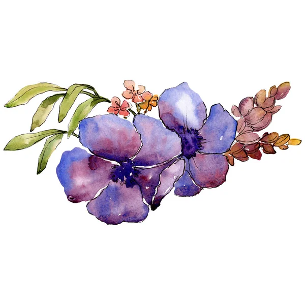 Purple flowers bouquet with green leaves. Isolated bouquet illustration element. Watercolor background illustration set. — Stock Photo, Image