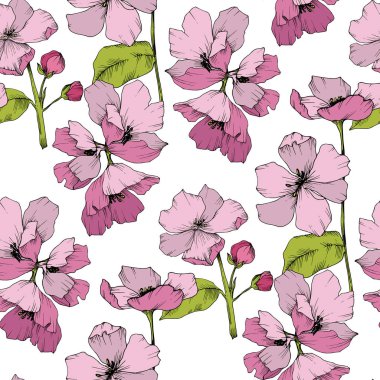 Vektör. Appe çiçeği çiçek. Oyulmuş mürekkep sanat. Sorunsuz backgro