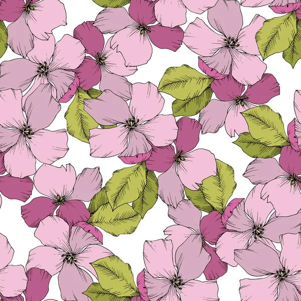 Vector. Flores de flor de appe. Arte de tinta grabada. Backgro sin costuras — Vector de stock