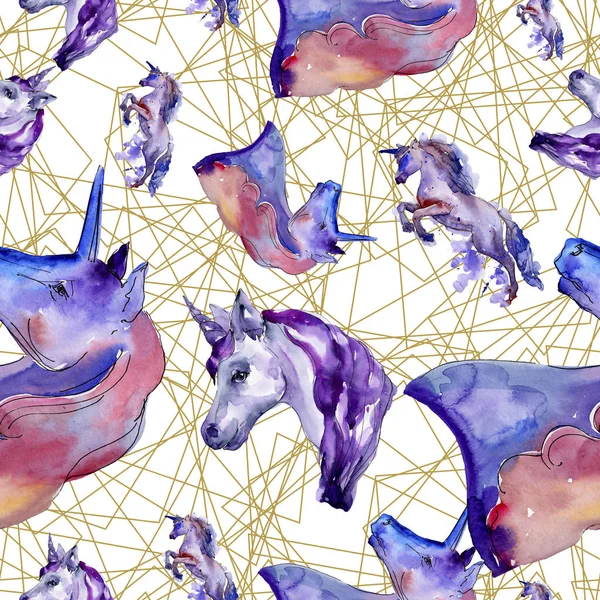 Niedliche Einhorn Pferd in einem Aquarell-Stil isoliert. nahtlose Hintergrundmuster. Stoff Tapete drucken Textur. — Stockfoto