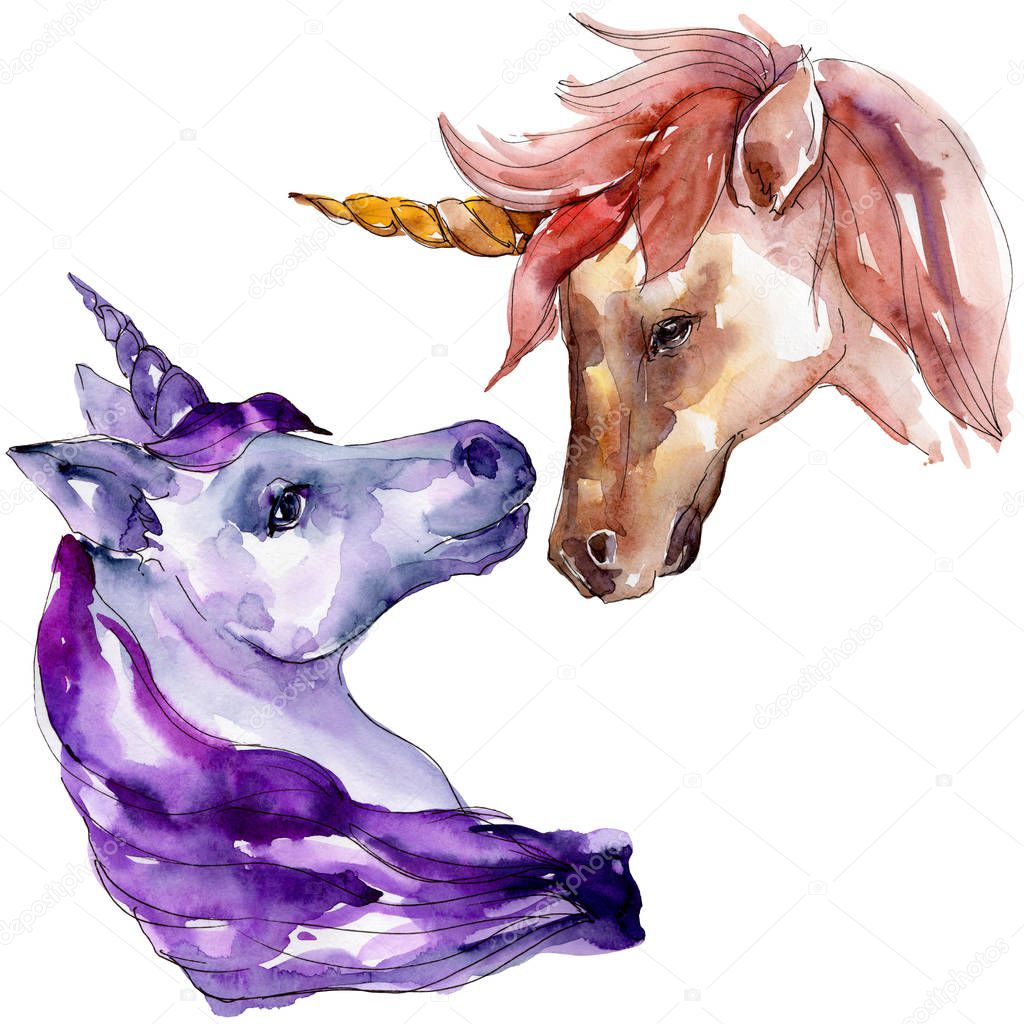 Cute unicorn horse. Isolated aquarelle wild animal for background, texture, wrapper pattern.