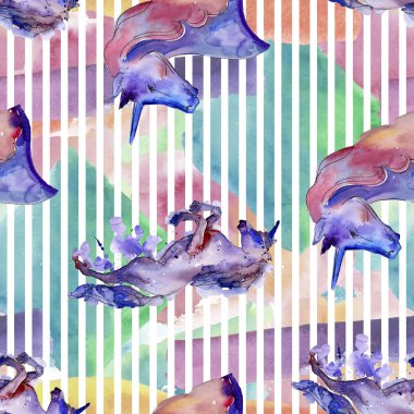 Şirin tek boynuzlu at izole bir suluboya tarzında. Sorunsuz arka plan deseni. Kumaş duvar kağıdı yazdırma doku.