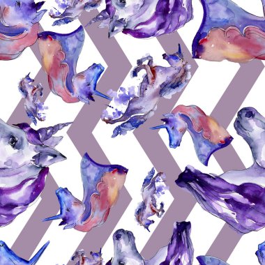 Şirin tek boynuzlu at izole bir suluboya tarzında. Sorunsuz arka plan deseni. Kumaş duvar kağıdı yazdırma doku.