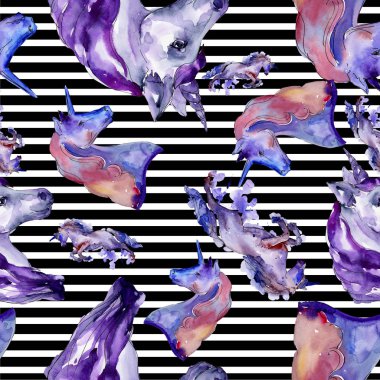 Şirin tek boynuzlu at izole bir suluboya tarzında. Sorunsuz arka plan deseni. Kumaş duvar kağıdı yazdırma doku.