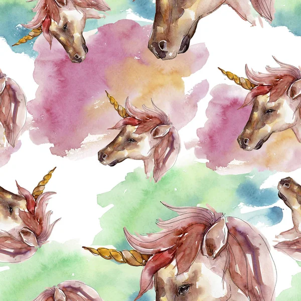 Niedliche Einhorn Pferd in einem Aquarell-Stil isoliert. nahtlose Hintergrundmuster. Stoff Tapete drucken Textur. — Stockfoto
