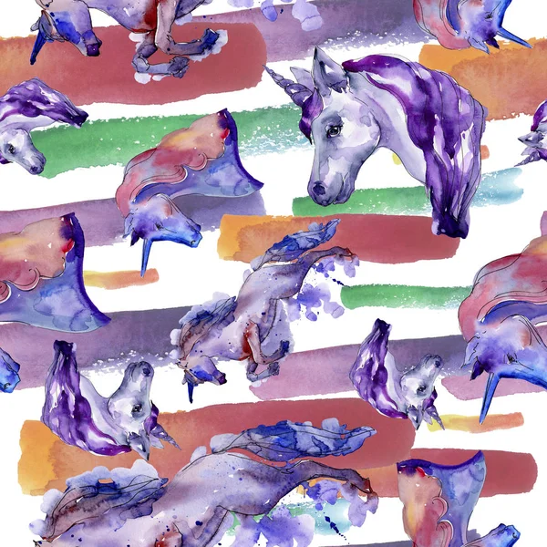 Mignon cheval licorne dans un style aquarelle isolé. Modèle de fond sans couture. Texture d'impression papier peint tissu . — Photo