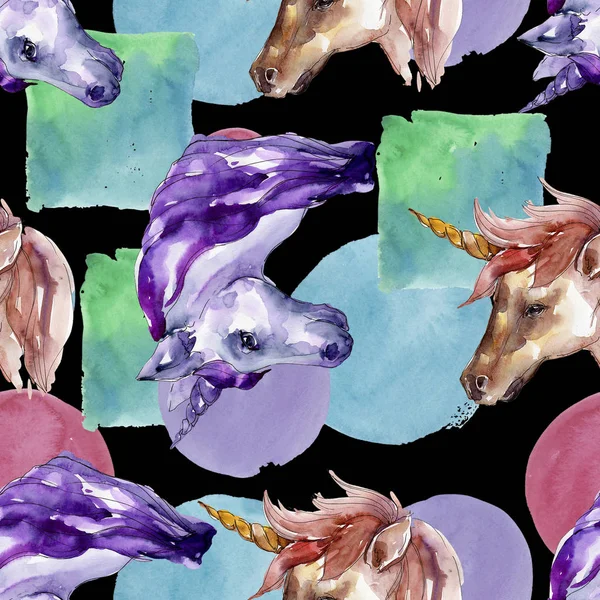 Schattig unicorn paard in een aquarel stijl geïsoleerd. Naadloze achtergrondpatroon. Structuur behang print textuur. — Stockfoto