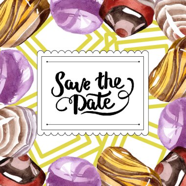 Yarı değerli taşlar. Suluboya arka plan. Tarihi el yazısı monogram hat kaydedin. Kare kare.