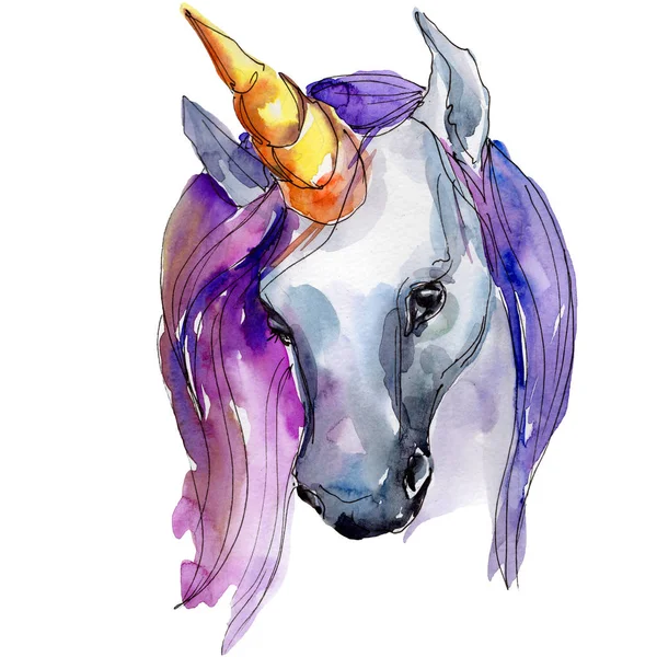 Lindo caballo unicornio púrpura aislado. Conjunto ilustración fondo blanco. Niños de cuento de hadas dulce sueño . —  Fotos de Stock