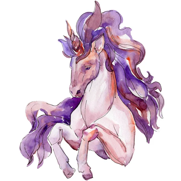 Schattige paarse unicorn paard geïsoleerd. Witte achtergrond afbeelding instellen. Fairytale kinderen zoete droom. — Stockfoto