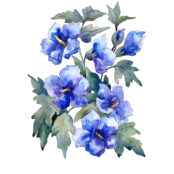 Ramo de flores azules sobre fondo blanco. Juego de ilustración en acuarela. Elemento de ilustración de ramo aislado . — Foto de Stock