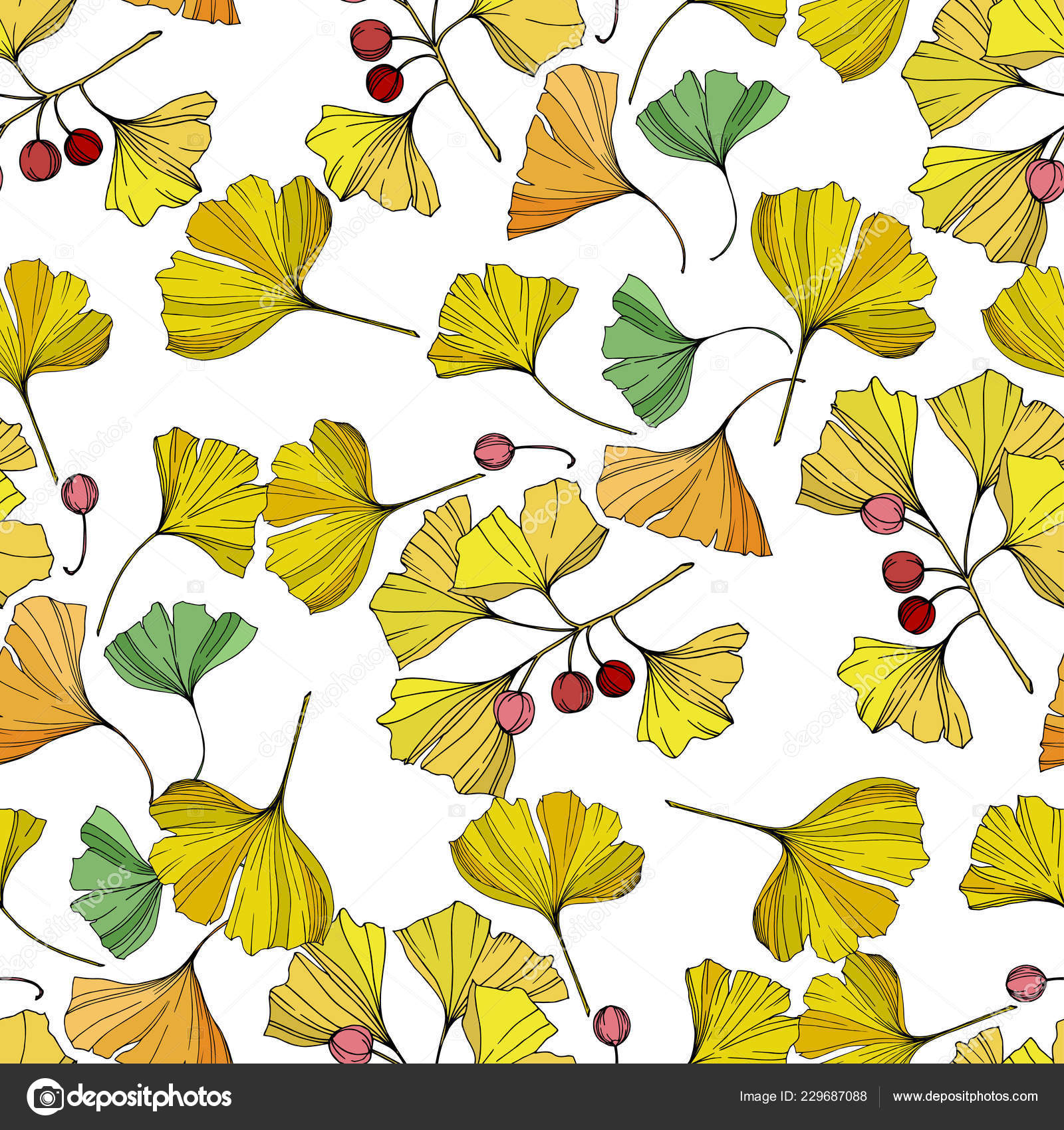 Vector. Ginkgo leaf. Seamless background pattern. Fabric wallpaper