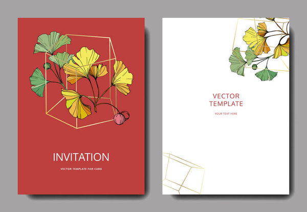 Вектор. Лист гинкго. Свадебная красная фоновая карта. Спасибо, rsvp, приглашение элегантная иллюстрация карты
.