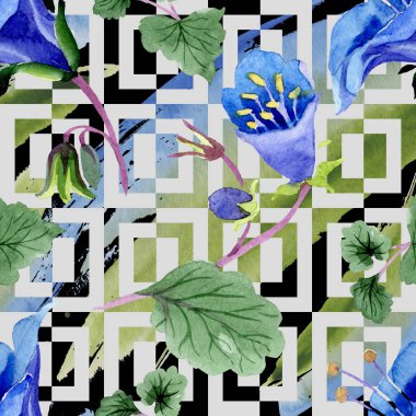 Mavi phacelia çiçek. Suluboya resim kümesi. Sorunsuz arka plan deseni. Kumaş duvar kağıdı yazdırma doku.