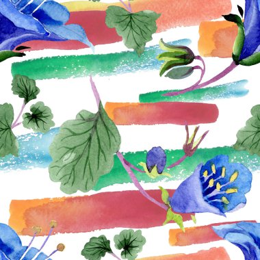 Mavi phacelia çiçek. Suluboya resim kümesi. Sorunsuz arka plan deseni. Kumaş duvar kağıdı yazdırma doku.