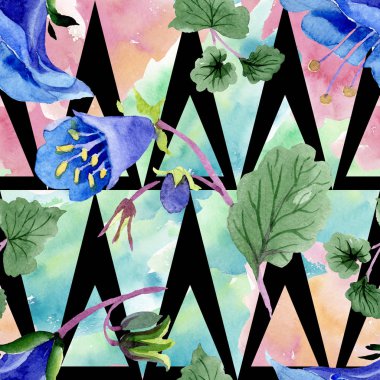 Mavi phacelia çiçek. Suluboya resim kümesi. Sorunsuz arka plan deseni. Kumaş duvar kağıdı yazdırma doku.