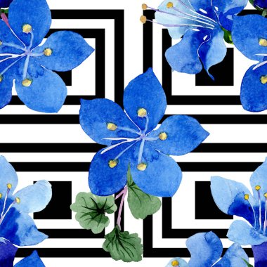 Mavi phacelia çiçek. Suluboya resim kümesi. Sorunsuz arka plan deseni. Kumaş duvar kağıdı yazdırma doku.