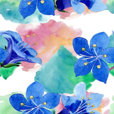 Mavi phacelia çiçek. Suluboya resim kümesi. Sorunsuz arka plan deseni. Kumaş duvar kağıdı yazdırma doku.