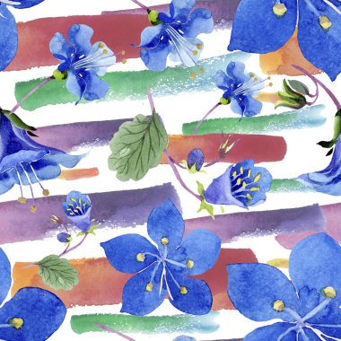 Mavi phacelia çiçek. Suluboya resim kümesi. Sorunsuz arka plan deseni. Kumaş duvar kağıdı yazdırma doku.