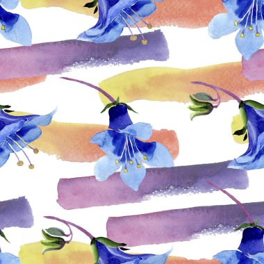 Mavi phacelia çiçek. Suluboya resim kümesi. Sorunsuz arka plan deseni. Kumaş duvar kağıdı yazdırma doku.