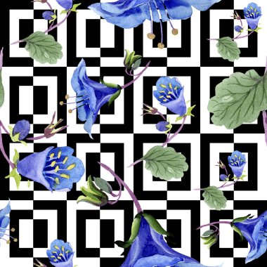 Mavi phacelia çiçek. Suluboya resim kümesi. Sorunsuz arka plan deseni. Kumaş duvar kağıdı yazdırma doku.