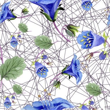 Mavi phacelia çiçek. Suluboya resim kümesi. Sorunsuz arka plan deseni. Kumaş duvar kağıdı yazdırma doku.