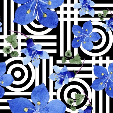 Mavi phacelia çiçek. Suluboya resim kümesi. Sorunsuz arka plan deseni. Kumaş duvar kağıdı yazdırma doku.