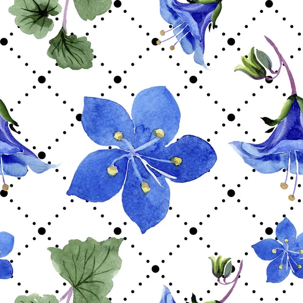 Flor phacelia azul. Juego de ilustración en acuarela. Patrón de fondo sin costuras. Textura de impresión de papel pintado de tela . — Foto de Stock