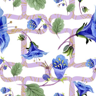 Mavi phacelia çiçek. Suluboya resim kümesi. Sorunsuz arka plan deseni. Kumaş duvar kağıdı yazdırma doku.