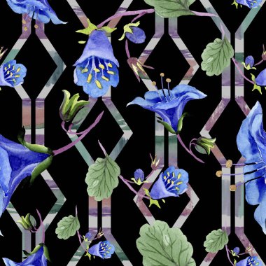 Mavi phacelia çiçek. Suluboya resim kümesi. Sorunsuz arka plan deseni. Kumaş duvar kağıdı yazdırma doku.