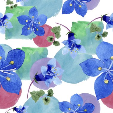 Mavi phacelia çiçek. Suluboya resim kümesi. Sorunsuz arka plan deseni. Kumaş duvar kağıdı yazdırma doku.