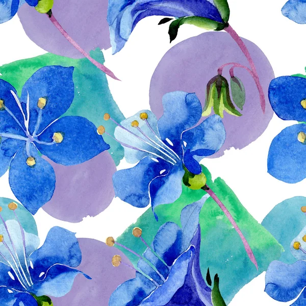 Mavi phacelia çiçek. Suluboya resim kümesi. Sorunsuz arka plan deseni. Kumaş duvar kağıdı yazdırma doku.