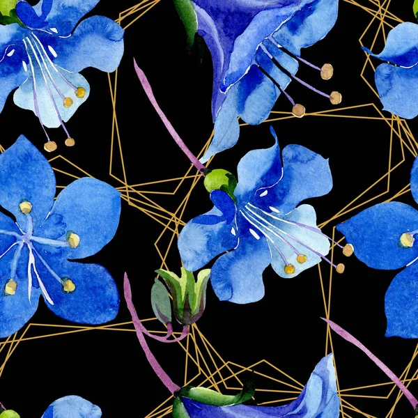 青い phacelia の花。水彩イラスト セット。シームレスな背景パターン。壁紙印刷手触りの生地. — ストック写真