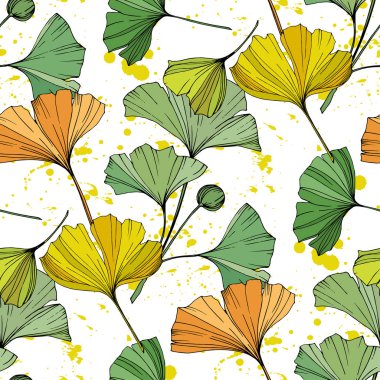 Vektör. Ginkgo yaprağı. Sorunsuz arka plan deseni. Kumaş duvar kağıdı yazdırma doku beyaz arka plan üzerinde.