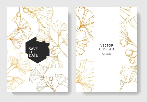 Vector. Ginkgo leaf. Wedding white background card. Thank you, rsvp, invitation elegant card illustration graphic. — Stock Vector