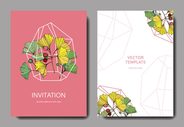 Вектор. Лист гинкго. Свадебно-розовая карточка. Спасибо, rsvp, приглашение элегантная иллюстрация карты
.